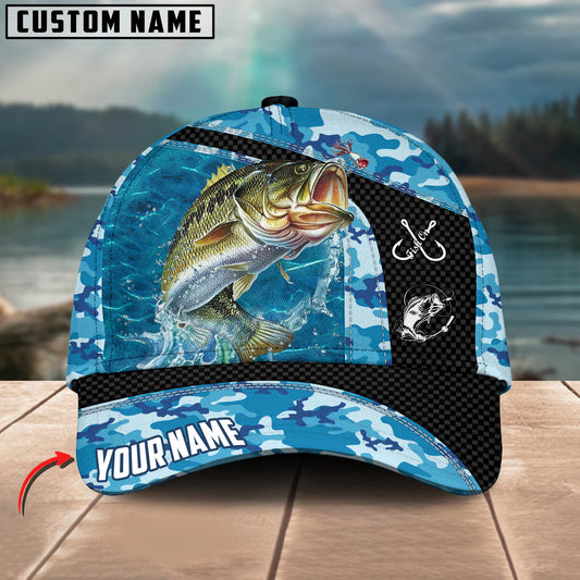 Cowgic Custom Name Bass Fishing Blue Camo 3D Classic Cap