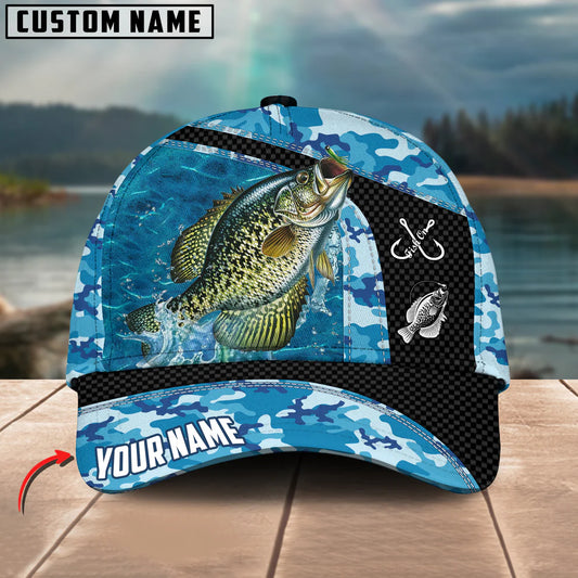 Cowgic Custom Name Crappie Fishing Blue Camo 3D Classic Cap
