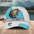 Cowgic Custom Name Bass Fishing White Blue Water 3D Classic Cap