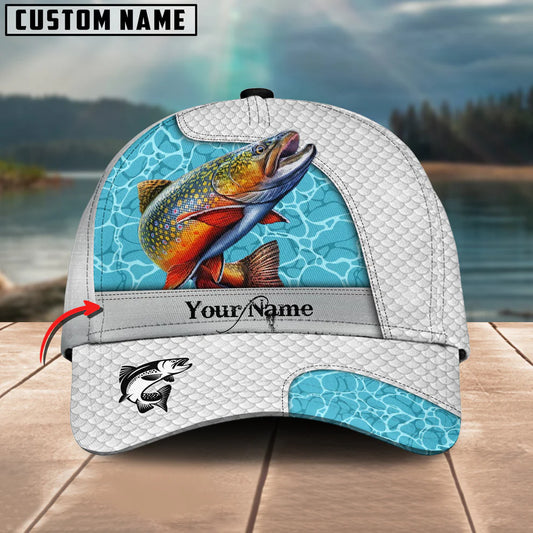 Cowgic Custom Name Trout Fishing White Blue Water 3D Classic Cap