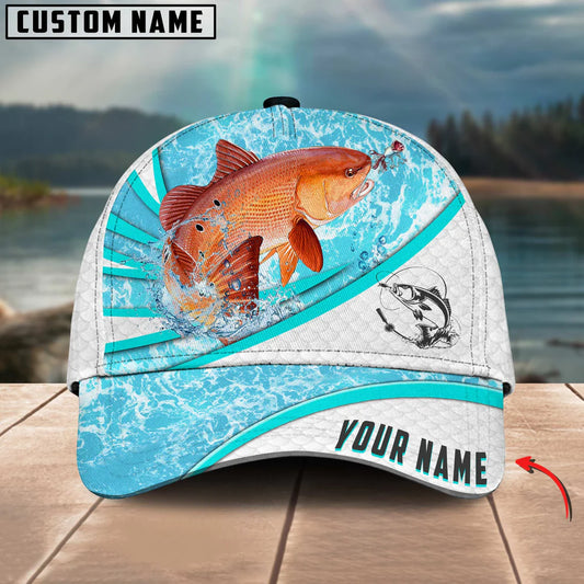 Cowgic Custom Name Red Fish Fishing Water Tornado 3D Classic Cap