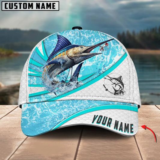 Cowgic Custom Name Marlin Fishing Water Tornado 3D Classic Cap