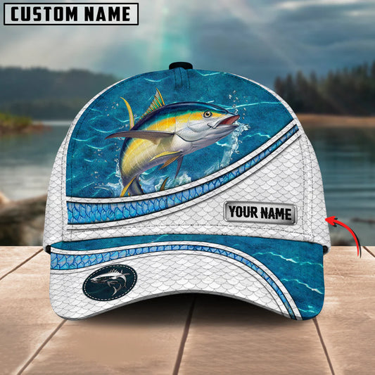 Cowgic Custom Name Tuna Fishing Blue Water Pattern 3D Classic Cap