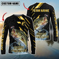 Cowgic Personalized Text Bass Fishing Gold Black Pattern 3D Long Sleeve Shirt
