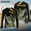 Cowgic Personalized Text Crappie Fishing Gold Black Pattern 3D Long Sleeve Shirt