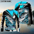 Cowgic Personalized Text Salmon Fishing Black Blue Scratch Sport 3D Long Sleeve Shirt