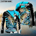 Cowgic Personalized Text Bass Fishing Black Blue Scratch Sport 3D Long Sleeve Shirt