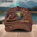 Cowgic Custom Name Bass Fishing Carving Leather Pattern 3D Classic Cap