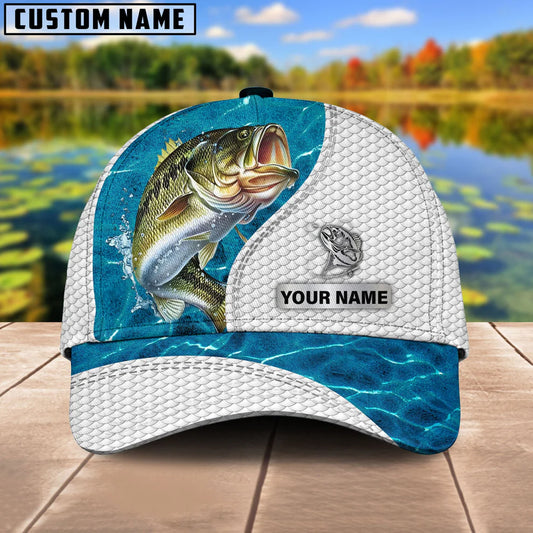 Cowgic Custom Name Bass Fishing Blue Water 3D Classic Cap