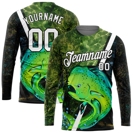 Cowgic Personalized Text Mahi Fishing Yellow Green 3D Long Sleeve Shirt