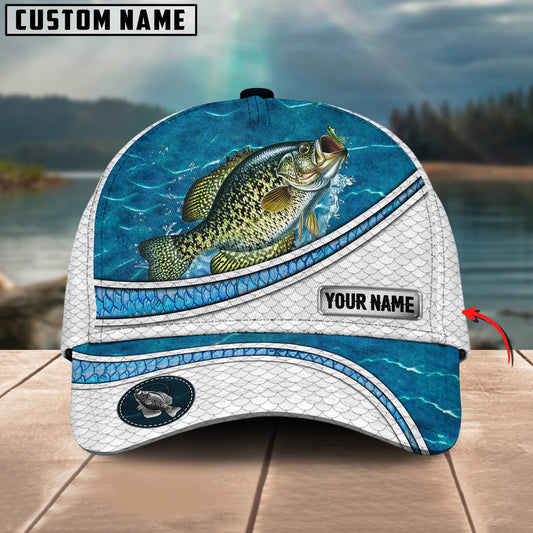Cowgic Custom Name Crappie Fishing Blue Water Pattern 3D Classic Cap