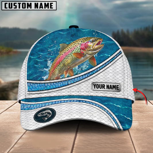 Cowgic Custom Name Trout Fishing Blue Water Pattern 3D Classic Cap