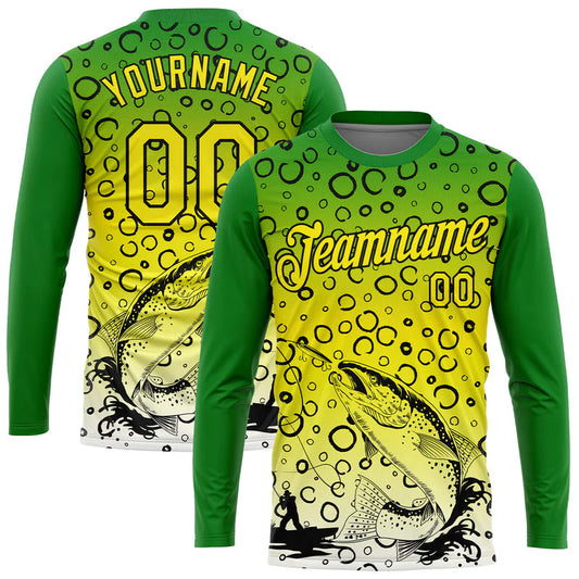 Cowgic Personalized Text Trout Fishing Yellow Green 3D Long Sleeve Shirt