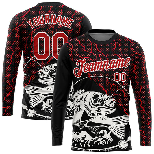 Cowgic Personalized Text Bass Fishing Magma Pattern 3D Long Sleeve Shirt