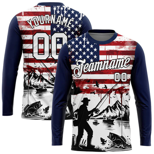 Cowgic Personalized Text US Flag Fishing 3D Long Sleeve Shirt