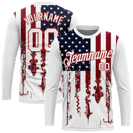 Cowgic Personalized Text US Flag Fishing 3D Long Sleeve Shirt