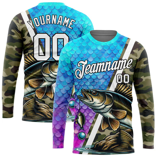 Cowgic Personalized Text Camo Pattern Fishing 3D Long Sleeve Shirt