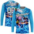 Cowgic Personalized Text Blue Fire Fishing 3D Long Sleeve Shirt