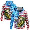 Cowgic Personalized Name US Flag Bass Fishing On Fire 3D Hoodie