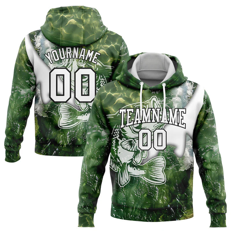 Cowgic Personalized Name Green Wave Bass Fishing US Flag 3D Hoodie