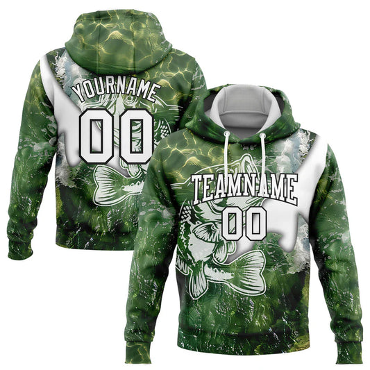 Cowgic Personalized Name Green Wave Bass Fishing US Flag 3D Hoodie