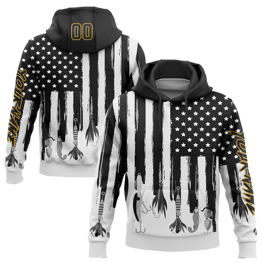 Cowgic Personalized Name Gold Black Fishing US Flag 3D Hoodie