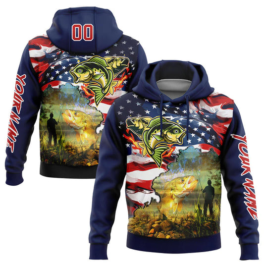 Cowgic Personalized Name US Flag And Smallmouth Bass Fishing US Flag 3D Hoodie