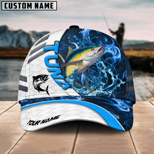 Cowgic Custom Name Tuna Fishing Blue Lava 3D Classic Cap