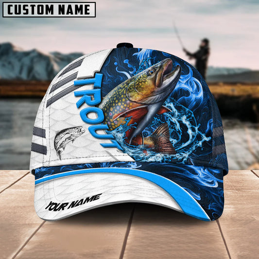 Cowgic Custom Name Trout Fishing Blue Lava 3D Classic Cap
