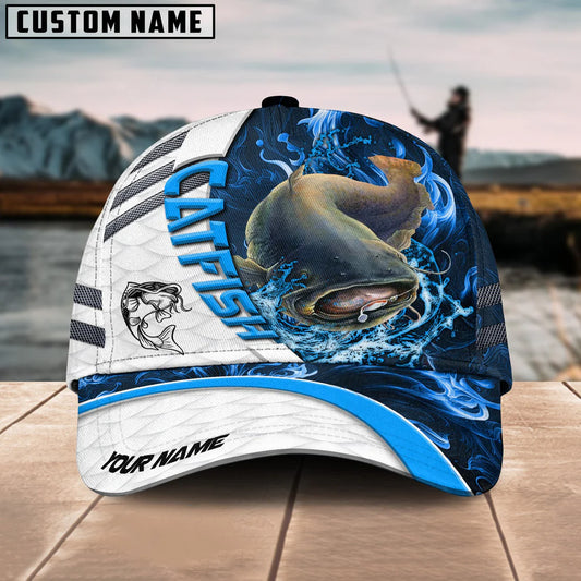 Cowgic Custom Name Catfish Fishing Blue Lava 3D Classic Cap