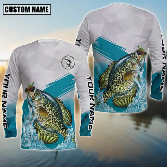 Cowgic Personalized Text Crappie Fishing Water & White 3D Long Sleeve Shirt