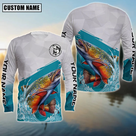 Cowgic Personalized Text Trout Fishing Water & White 3D Long Sleeve Shirt