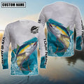 Cowgic Personalized Text Tuna Fishing Water & White 3D Long Sleeve Shirt
