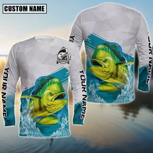 Cowgic Personalized Text Mahi Fishing Water & White 3D Long Sleeve Shirt