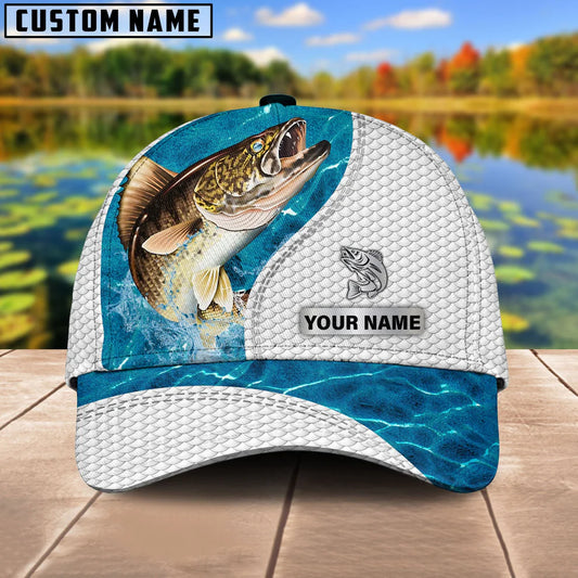 Cowgic Custom Name Walleye Fishing Blue Water 3D Classic Cap