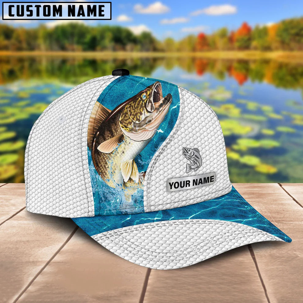 Cowgic Custom Name Walleye Fishing Blue Water 3D Classic Cap