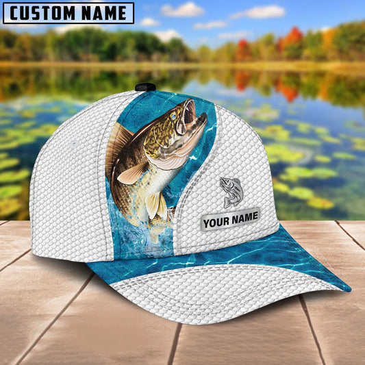 Cowgic Custom Name Walleye Fishing Blue Water 3D Classic Cap