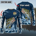 Cowgic Personalized Text Bass Fishing Navy Water Pattern 3D Long Sleeve Shirt