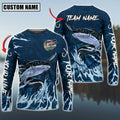 Cowgic Personalized Text Catfish Fishing Navy Water Pattern 3D Long Sleeve Shirt