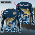 Cowgic Personalized Text Walleye Fishing Navy Water Pattern 3D Long Sleeve Shirt