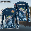 Cowgic Personalized Text Tuna Fishing Navy Water Pattern 3D Long Sleeve Shirt