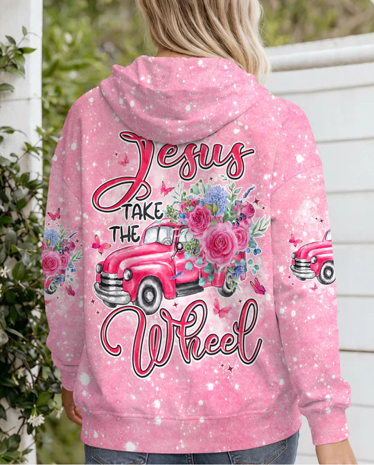 Cowgic Jesus Take The Wheel Pink Women's All Over Print Shirt