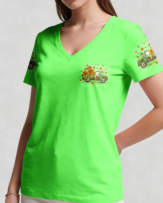 Cowgic Jesus Take The Wheel Truck Sunflower Women's All Over Print Shirt