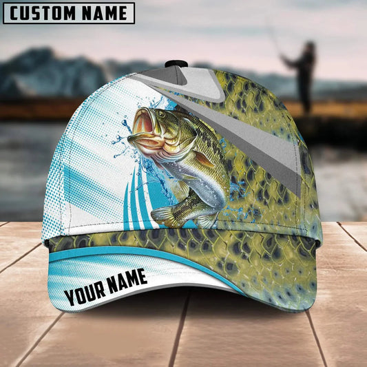 Cowgic Custom Name Bass Fishing Blue Water Fish Skin 3D Classic Cap