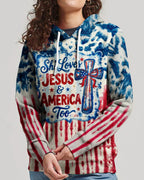 Cowgic She Loves Jesus & America Too Red White & Blue Women's All Over Print