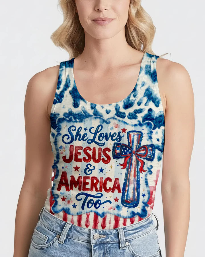 Cowgic She Loves Jesus & America Too Red White & Blue Women's All Over Print