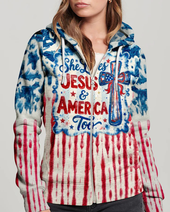 Cowgic She Loves Jesus & America Too Red White & Blue Women's All Over Print
