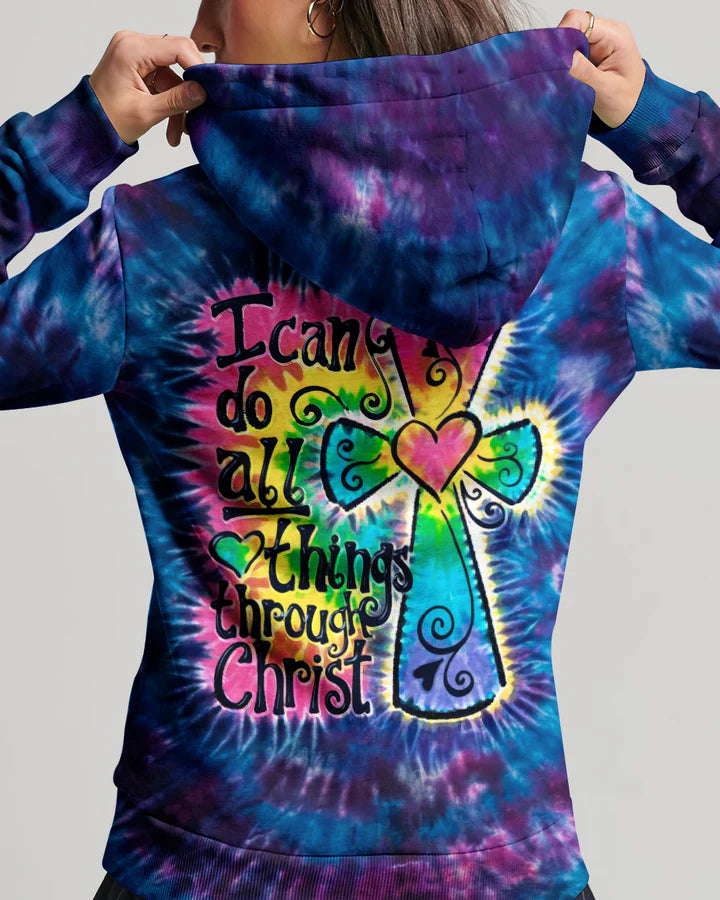 Cowgic I Can Do All Things Through Christ Colorful Faith Cross Swirl Women's All Over Print Shirt