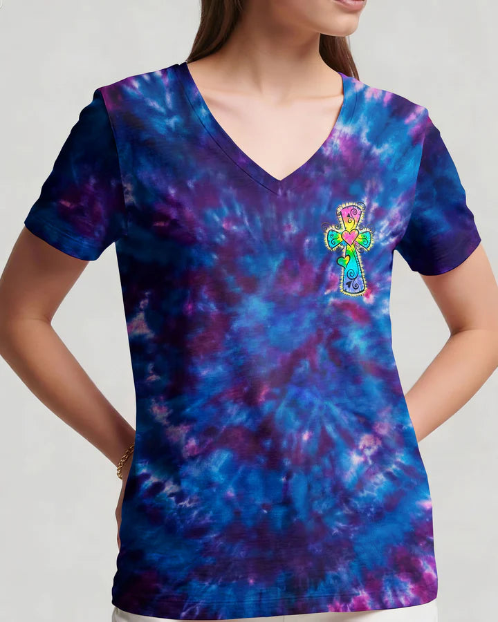Cowgic I Can Do All Things Through Christ Colorful Faith Cross Swirl Women's All Over Print Shirt