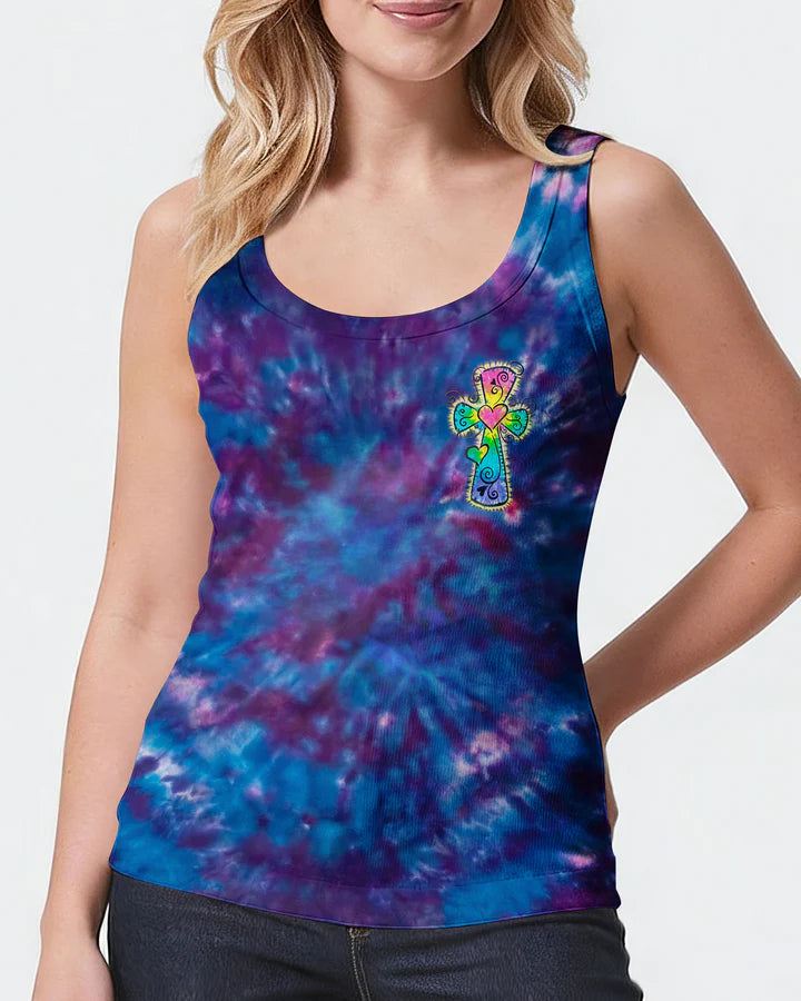 Cowgic I Can Do All Things Through Christ Colorful Faith Cross Swirl Women's All Over Print Shirt